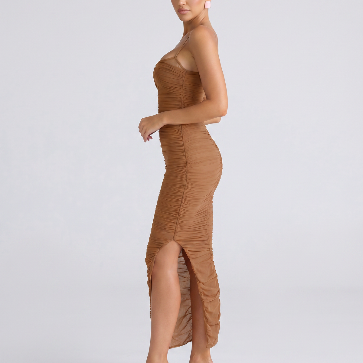 Adele | Maxi Dress with Gathered Mesh and Side Slit