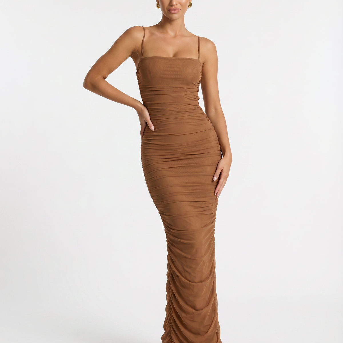 Adele | Maxi Dress with Gathered Mesh and Side Slit