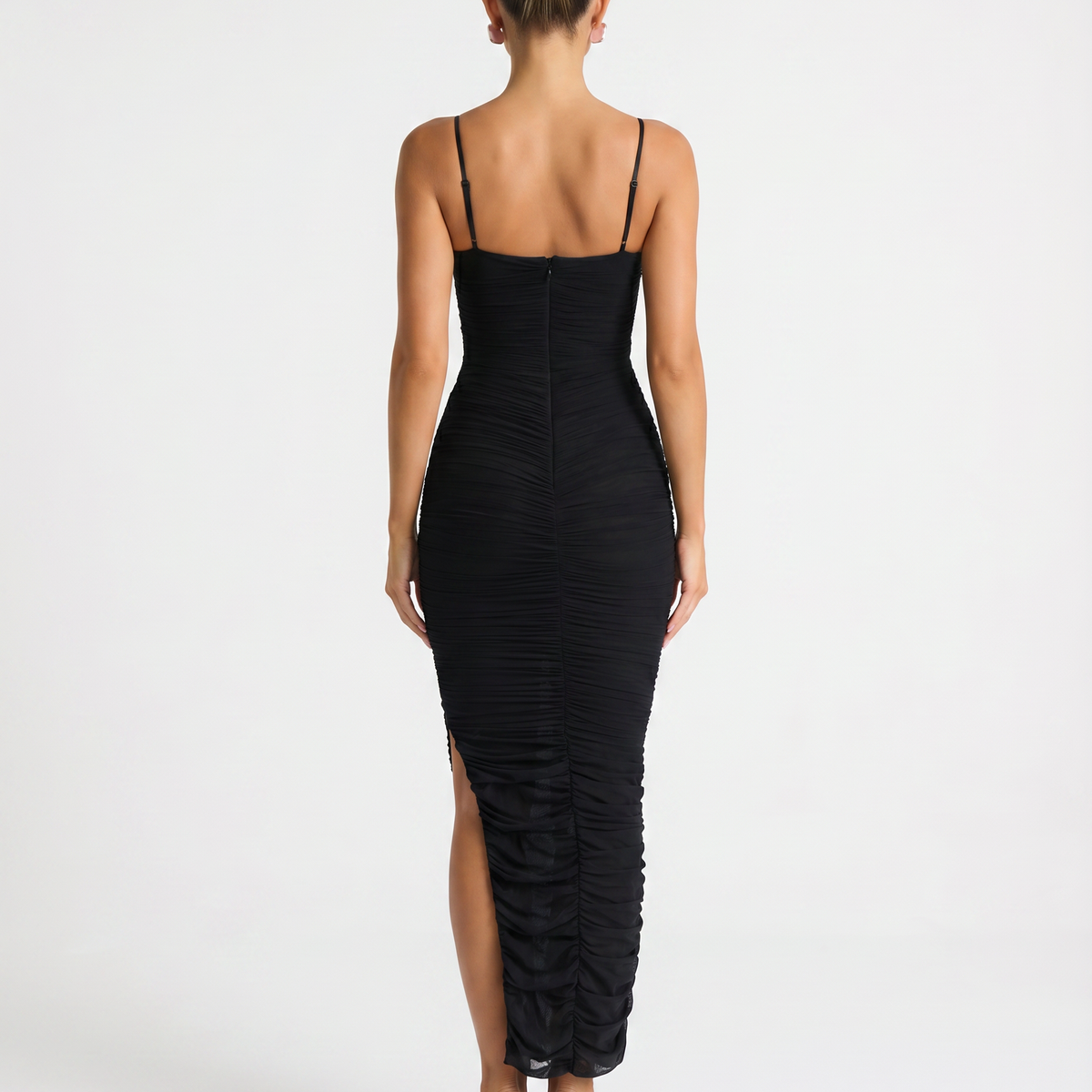 Adele | Maxi Dress with Gathered Mesh and Side Slit