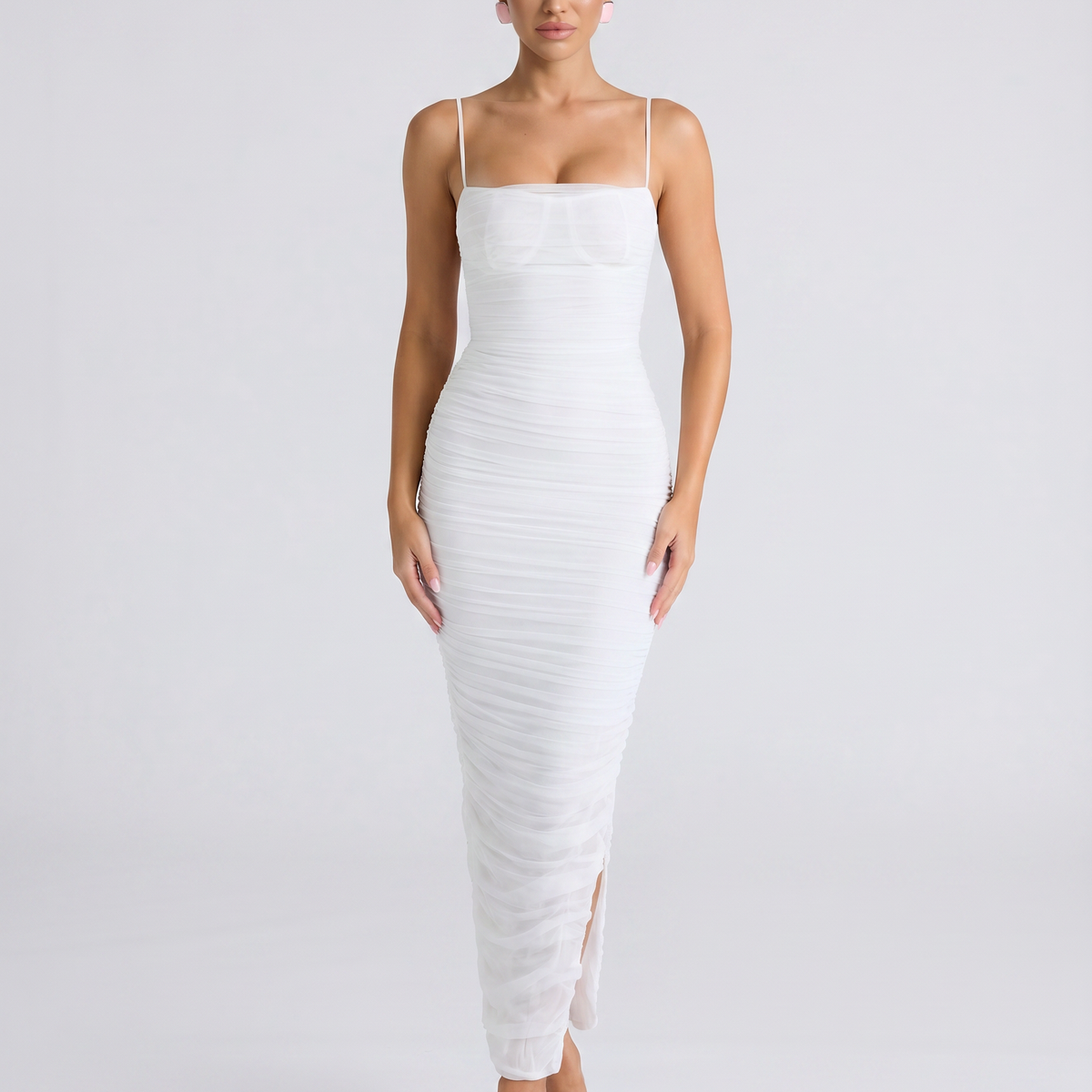 Adele | Maxi Dress with Gathered Mesh and Side Slit