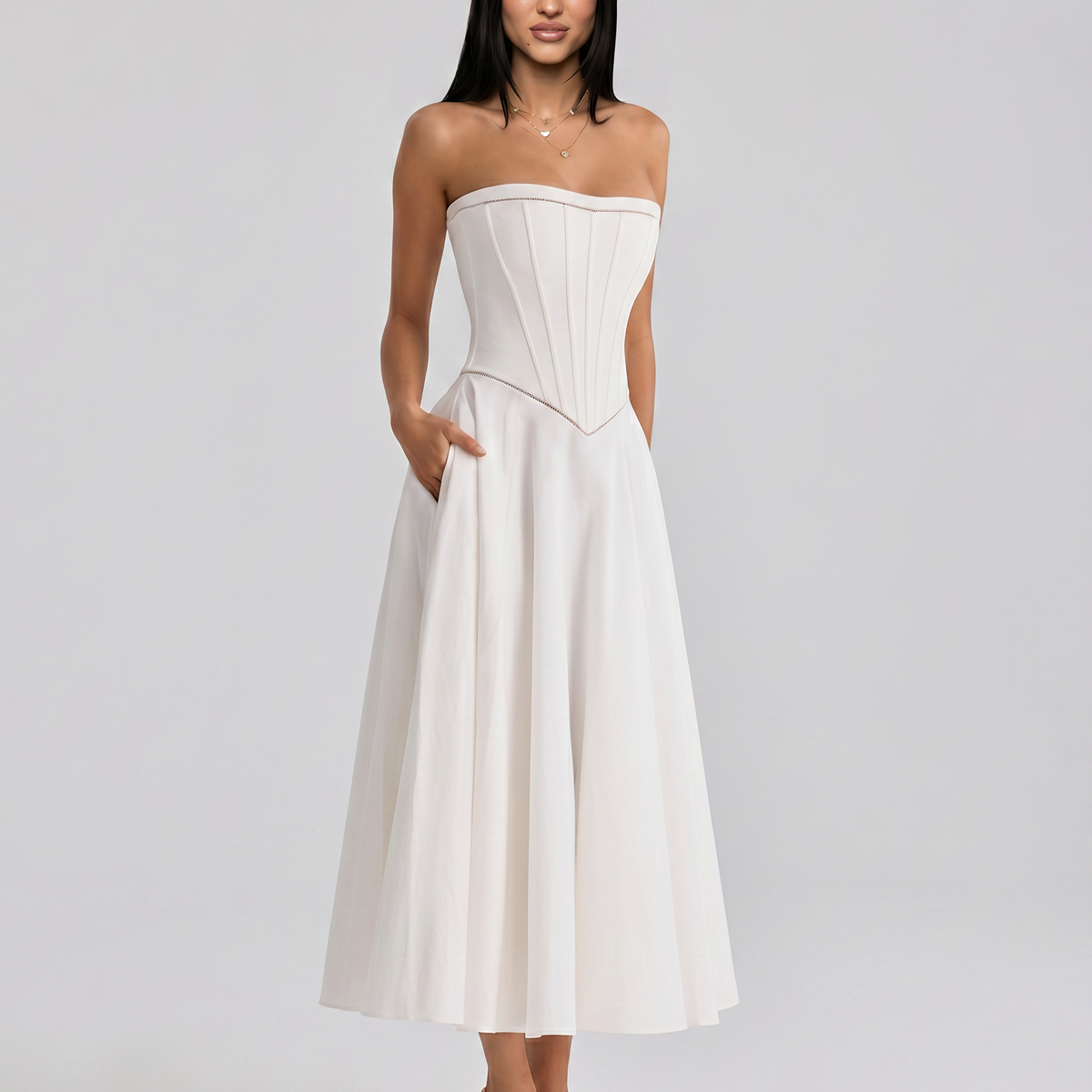 Deanne | Strapless Maxi Dress with Corset Bodice