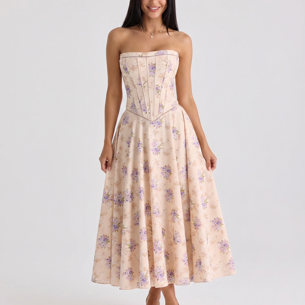 Deanne | Strapless Maxi Dress with Corset Bodice