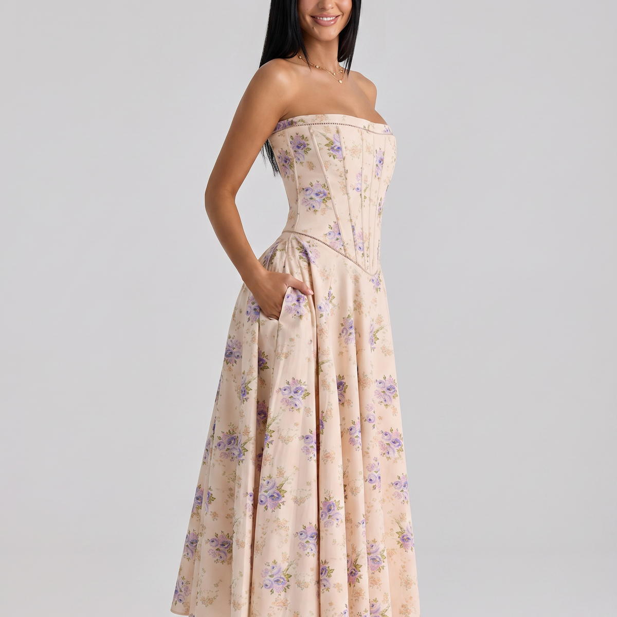 Deanne | Strapless Maxi Dress with Corset Bodice