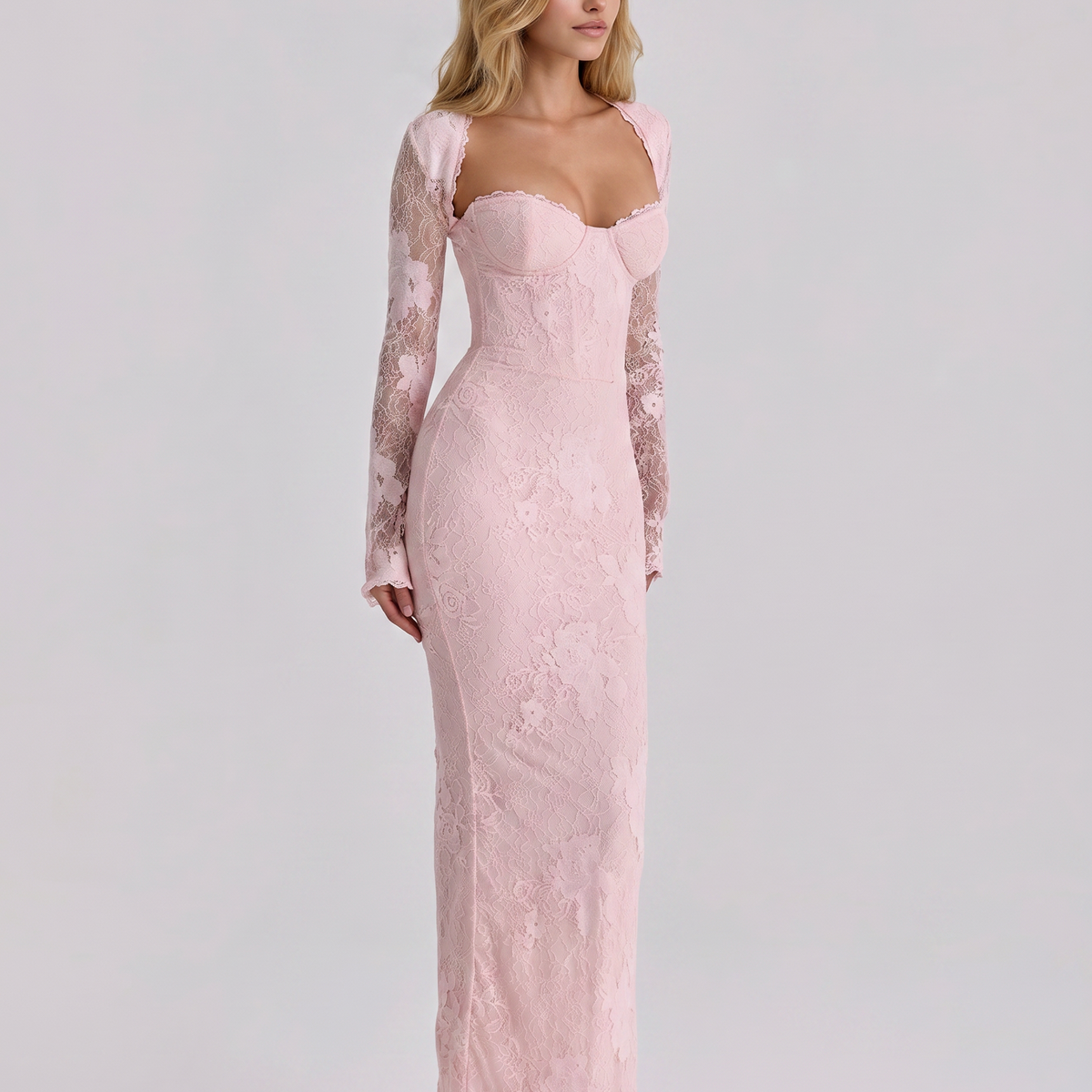 Marla | Maxi Dress with Lace Overlay and Long Sleeves