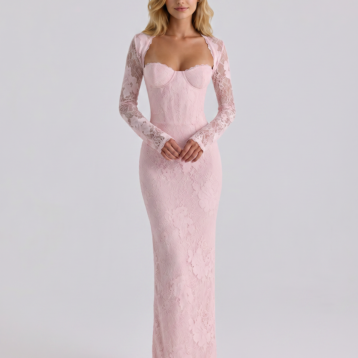 Marla | Maxi Dress with Lace Overlay and Long Sleeves