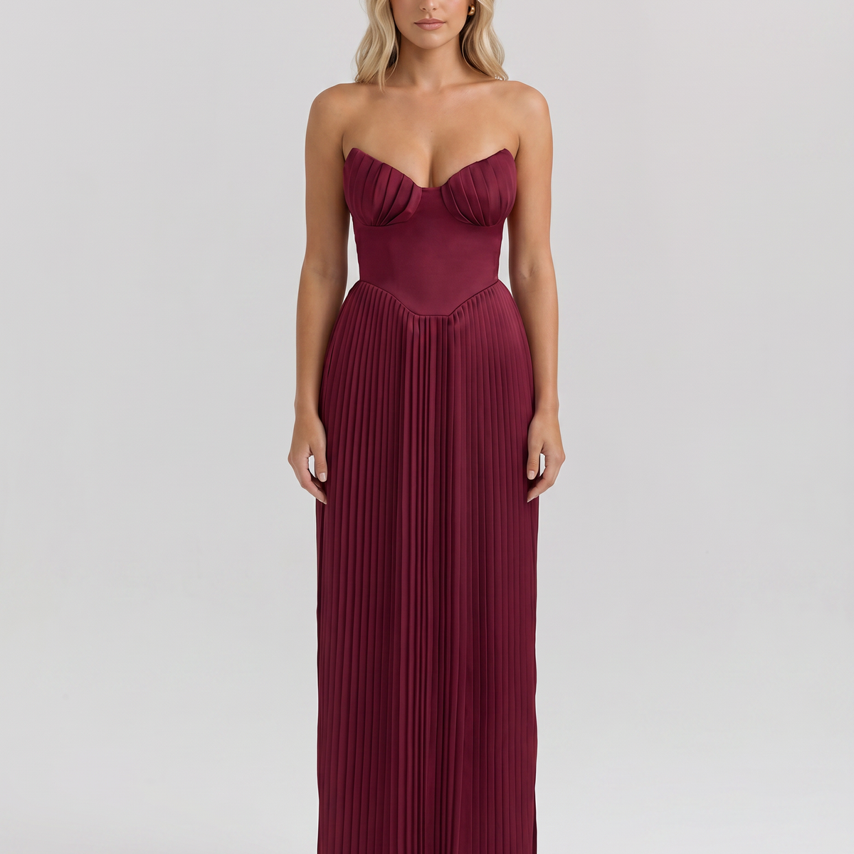 Lennox | Pleated Maxi Dress with Structured Bodice