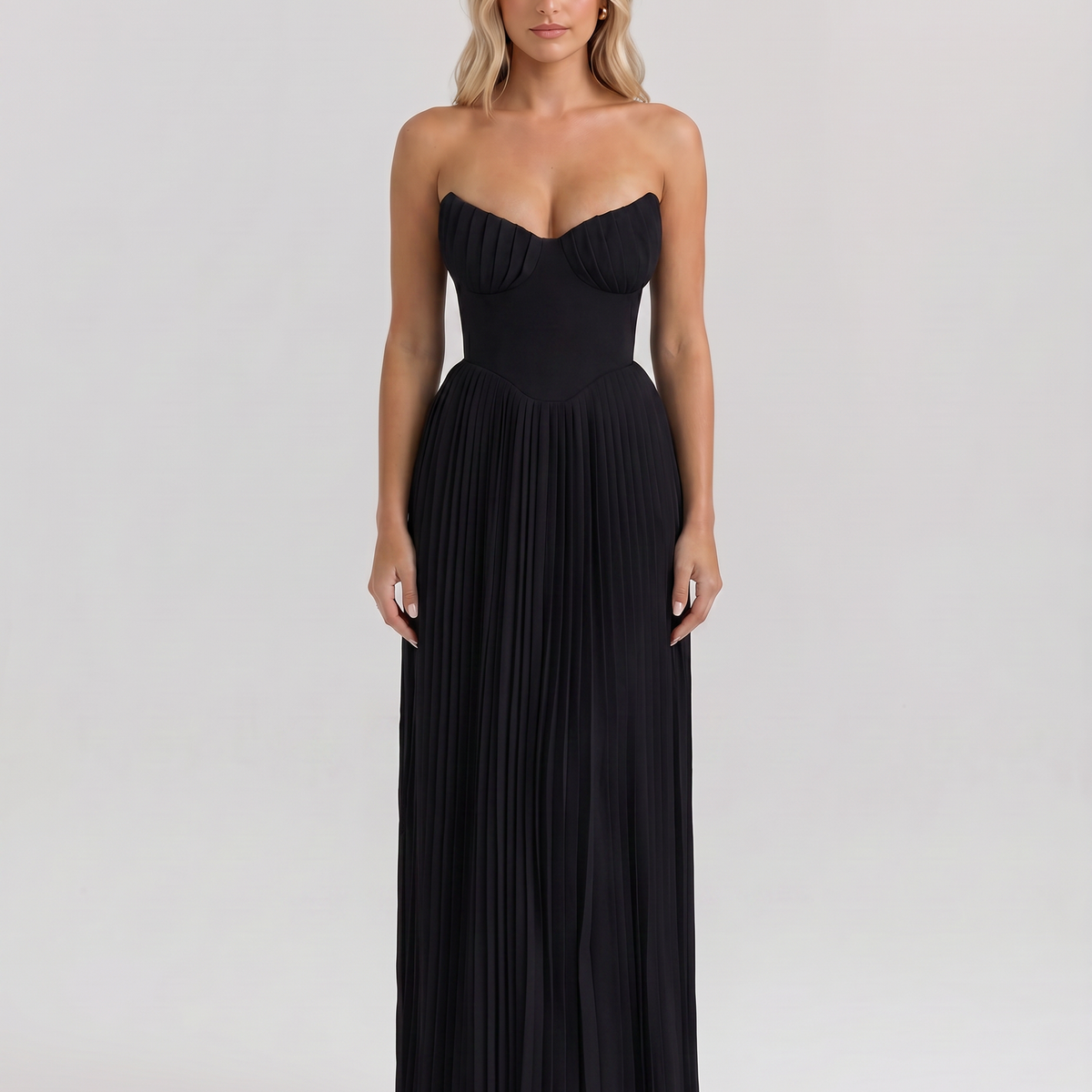 Lennox | Pleated Maxi Dress with Structured Bodice