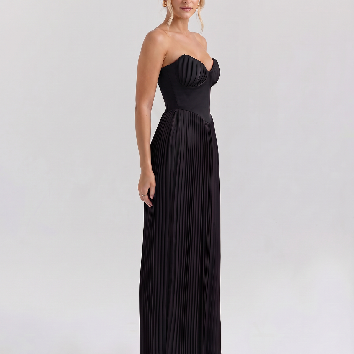 Lennox | Pleated Maxi Dress with Structured Bodice