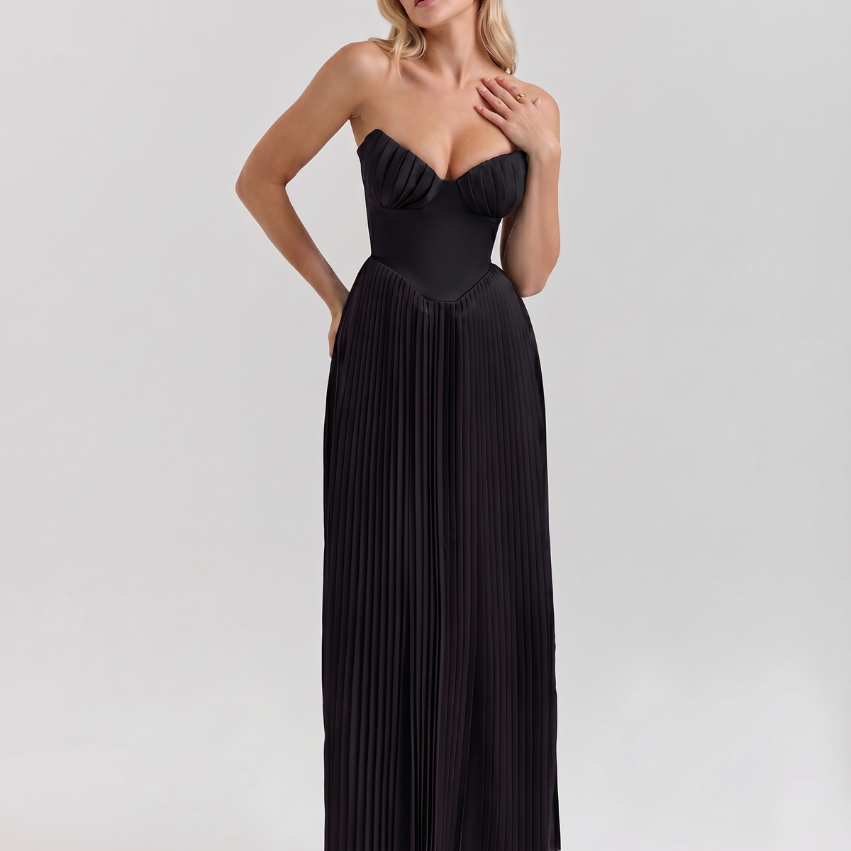 Lennox | Pleated Maxi Dress with Structured Bodice