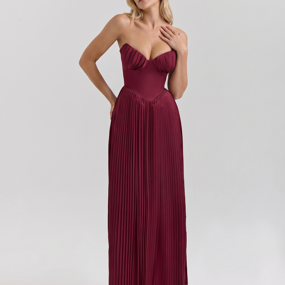 Lennox | Pleated Maxi Dress with Structured Bodice
