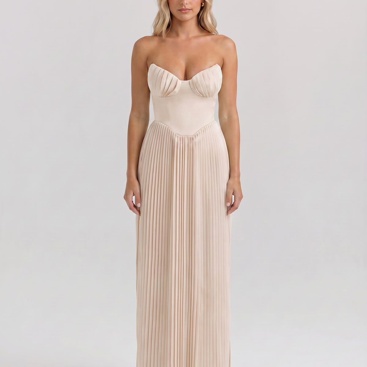 Lennox | Pleated Maxi Dress with Structured Bodice