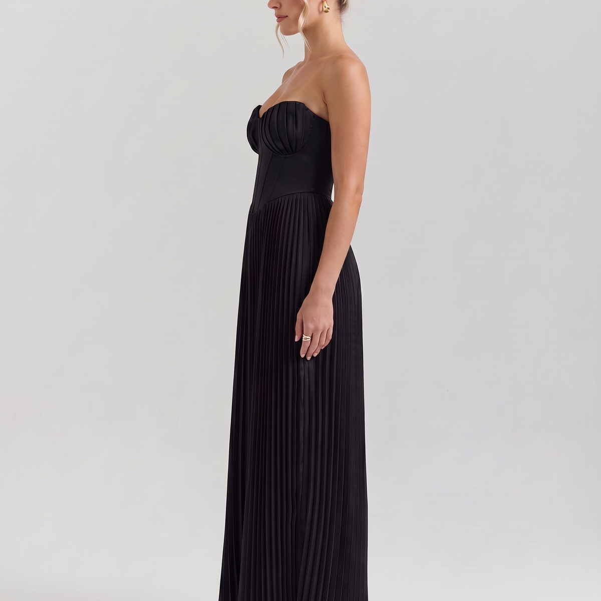 Lennox | Pleated Maxi Dress with Structured Bodice