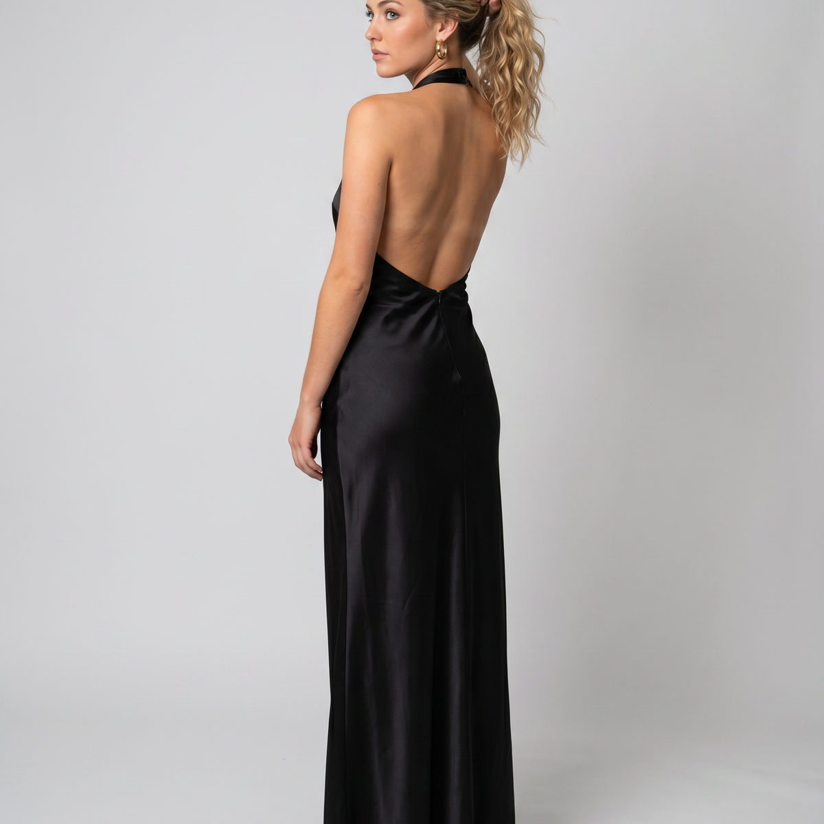 Marcia | Halter Maxi Dress with Satin Finish and Open Back