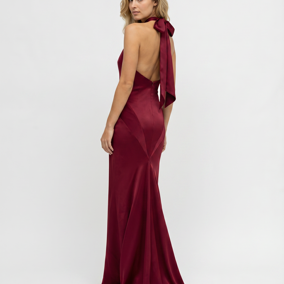 Marcia | Halter Maxi Dress with Satin Finish and Open Back