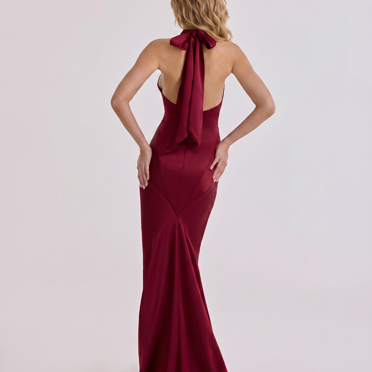 Marcia | Halter Maxi Dress with Satin Finish and Open Back