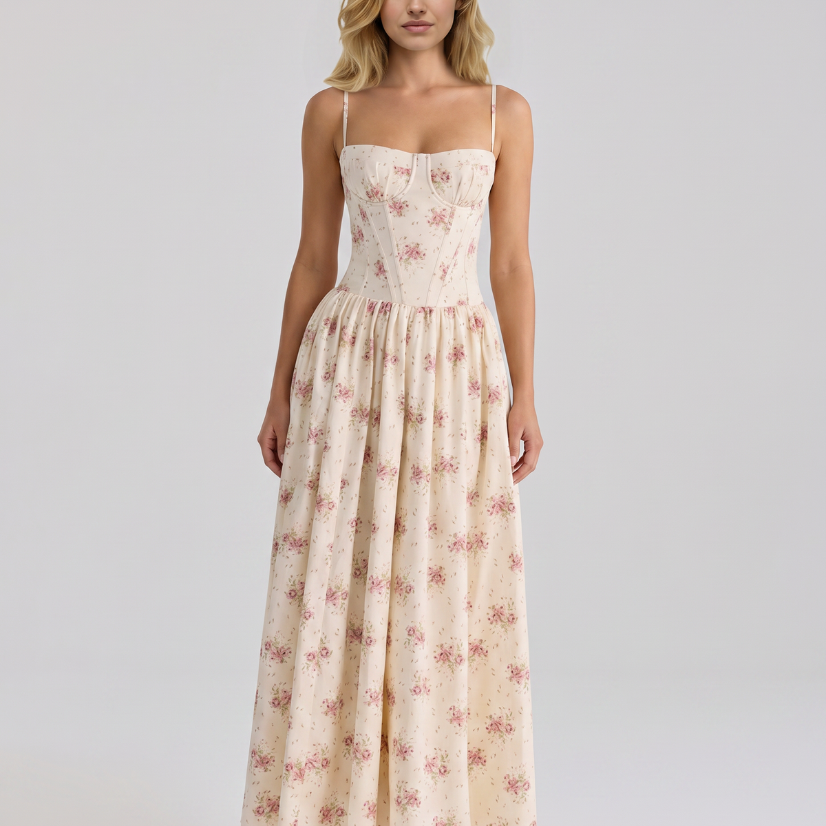 Alyssa | Cotton Maxi Dress with Corset Bodice
