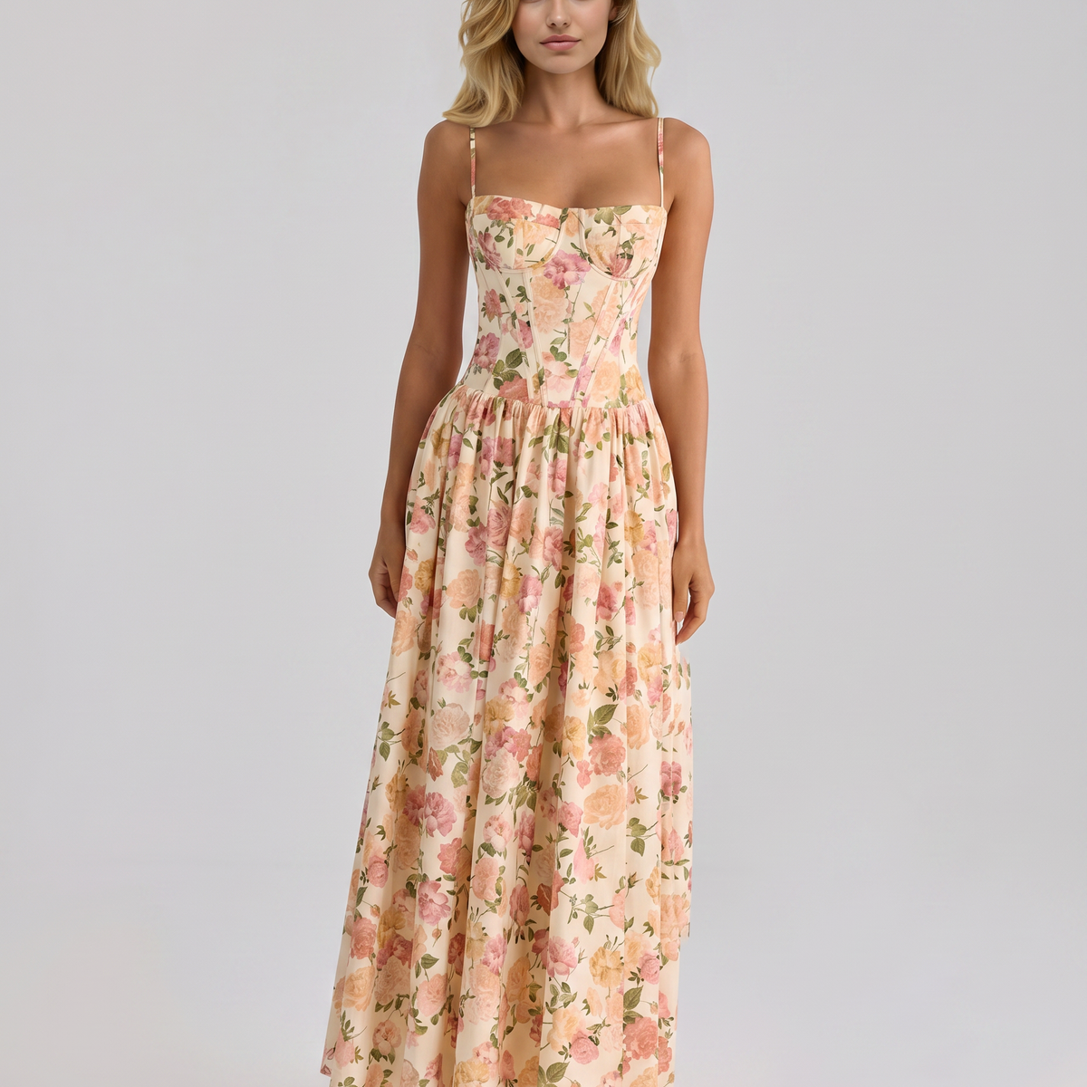 Alyssa | Cotton Maxi Dress with Corset Bodice