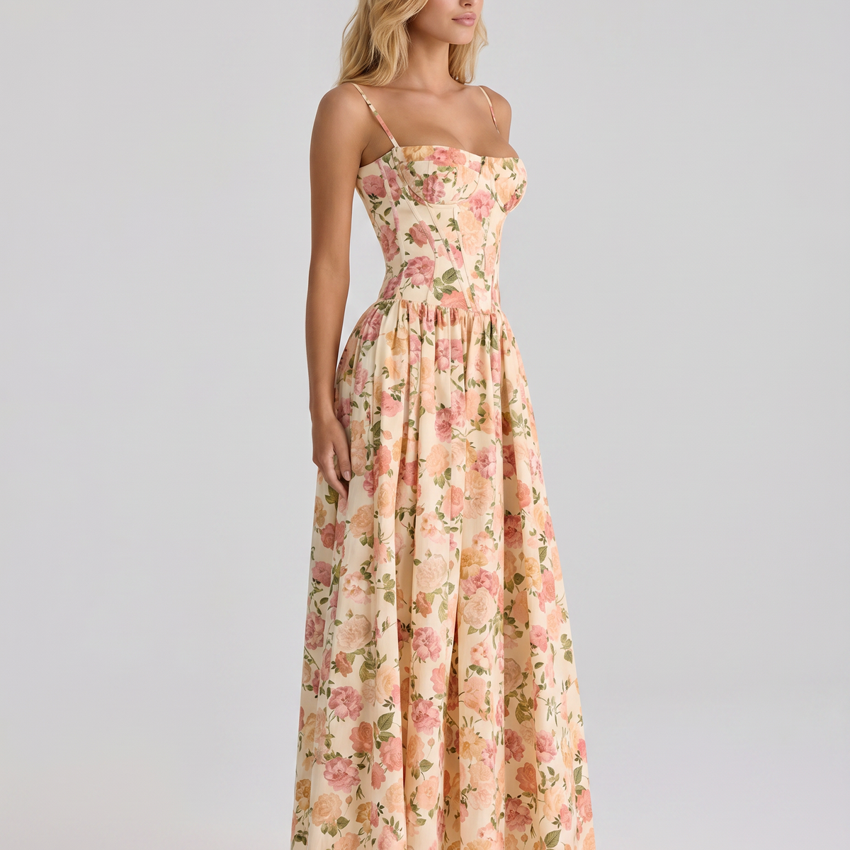 Alyssa | Cotton Maxi Dress with Corset Bodice