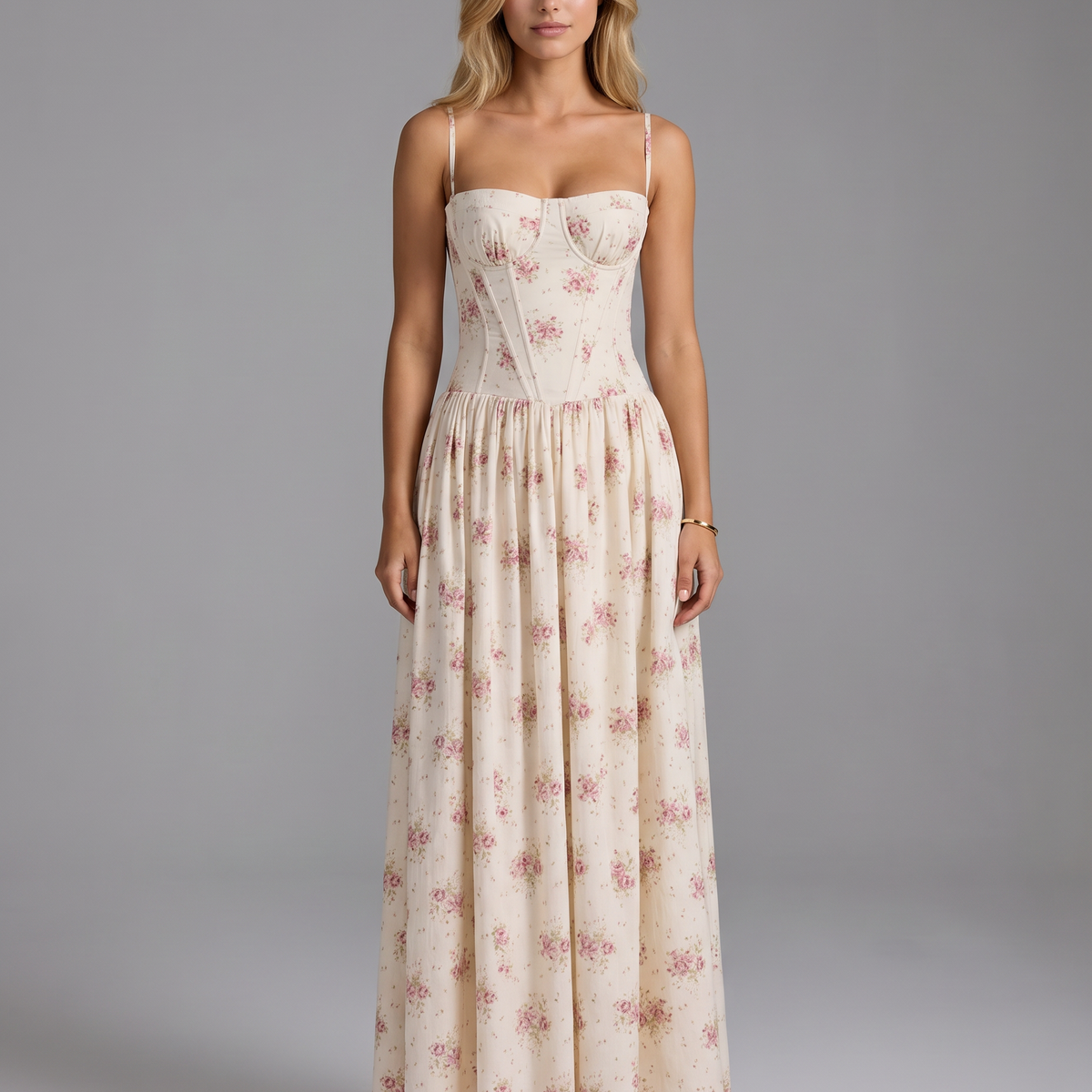 Alyssa | Cotton Maxi Dress with Corset Bodice