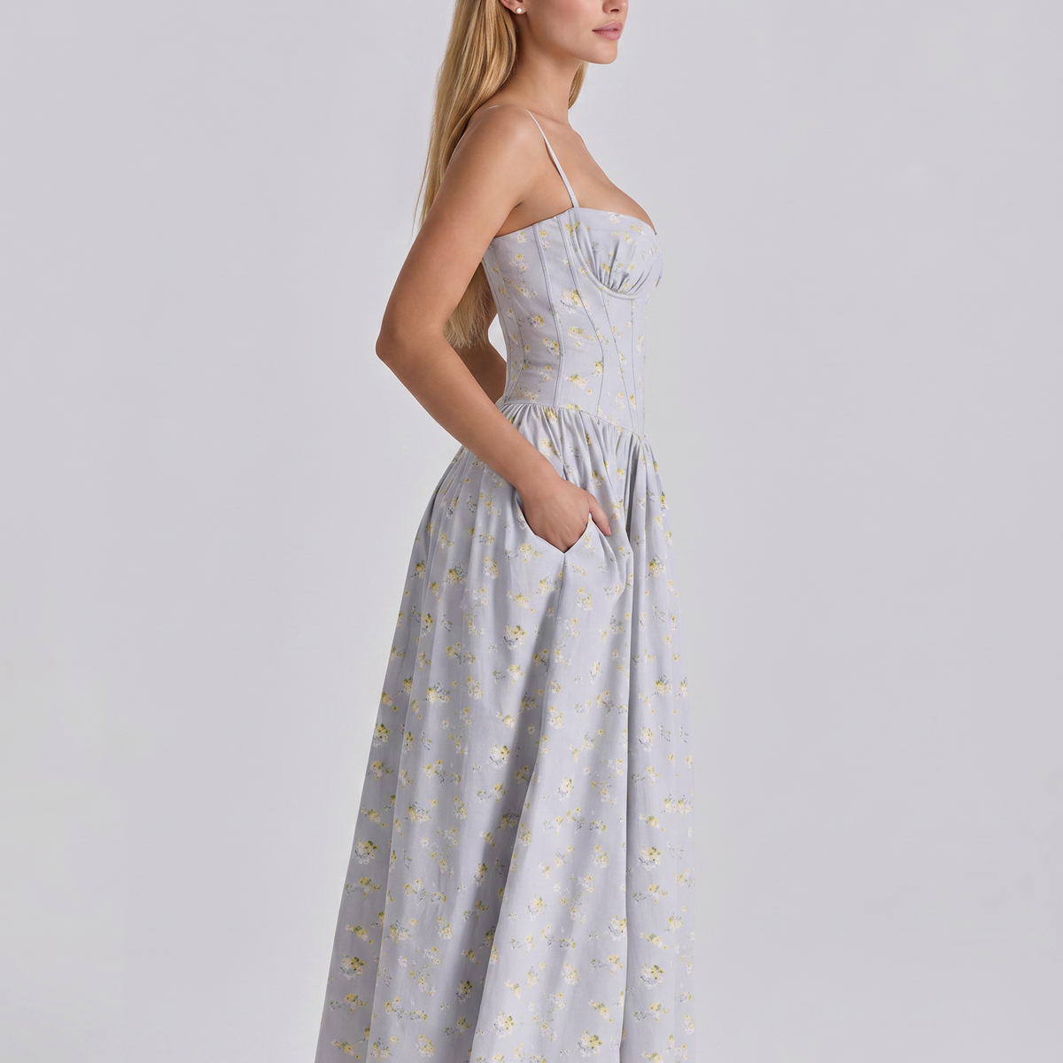 Alyssa | Cotton Maxi Dress with Corset Bodice