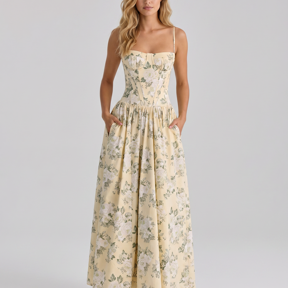 Alyssa | Cotton Maxi Dress with Corset Bodice