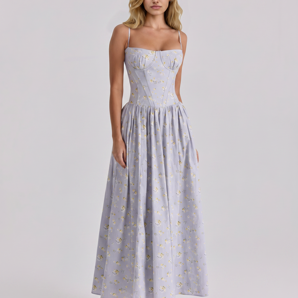 Alyssa | Cotton Maxi Dress with Corset Bodice