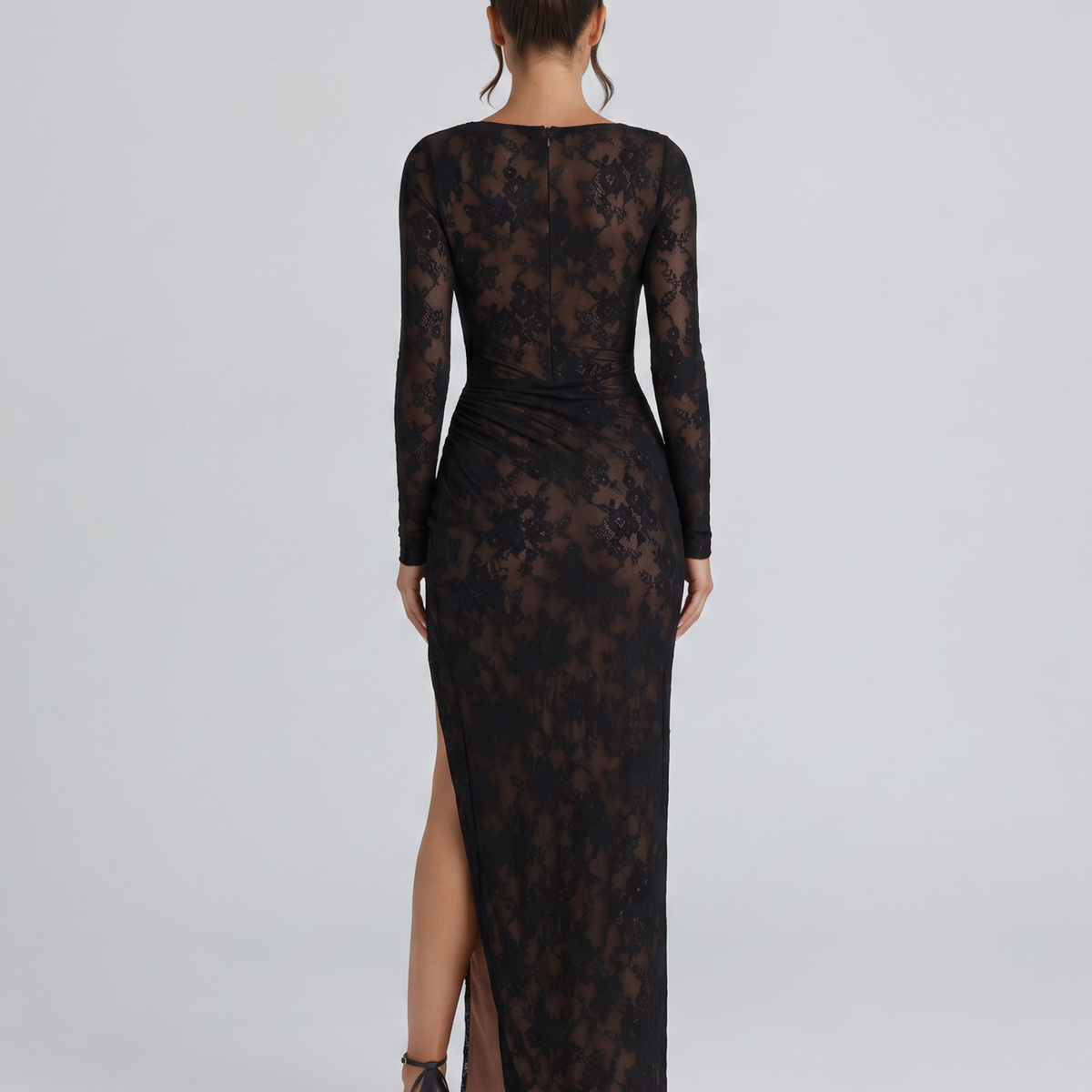 Juliana | Asymmetric Lace Maxi Dress With High Slit