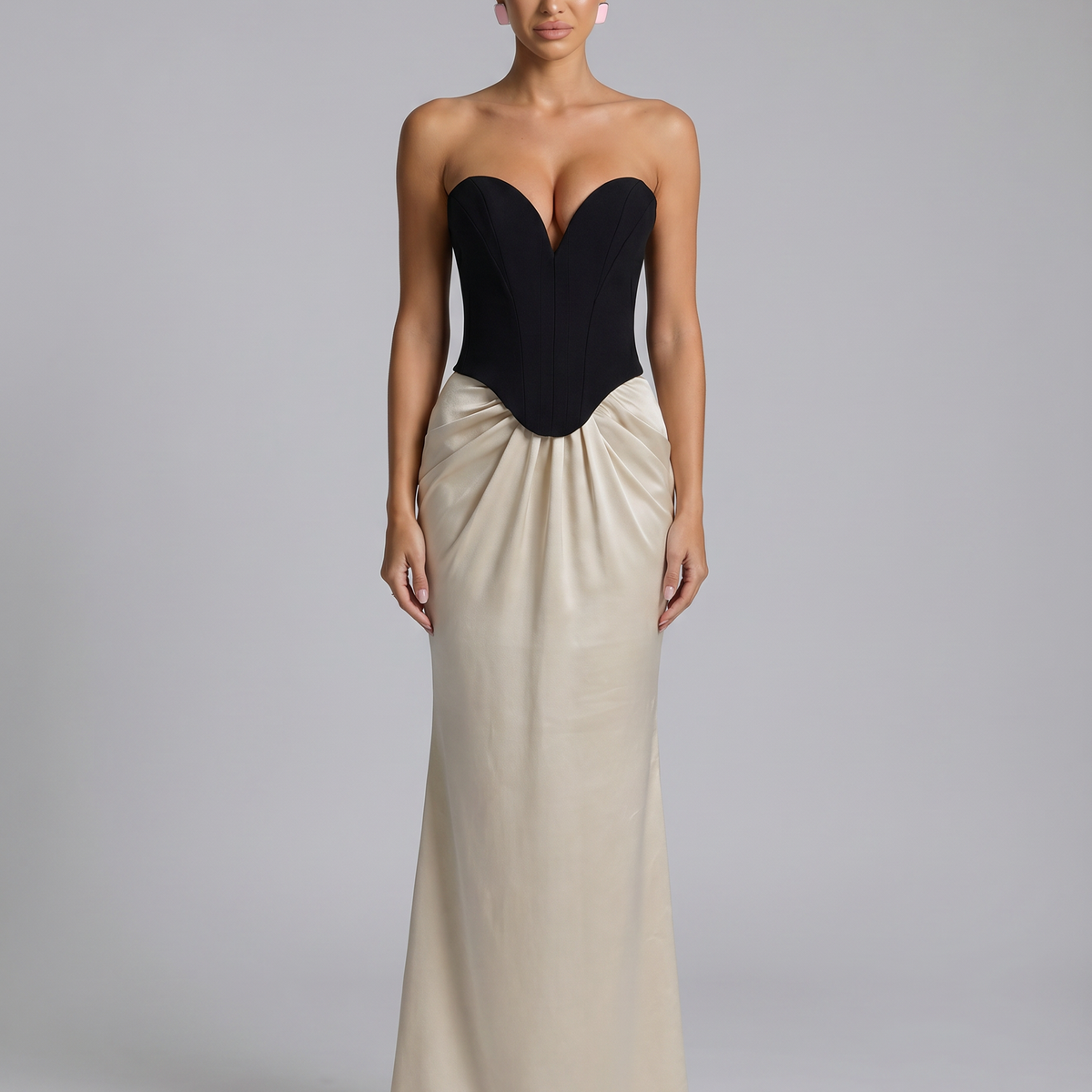 Liza | Maxi Dress with Corset Bodice and Draped Skirt