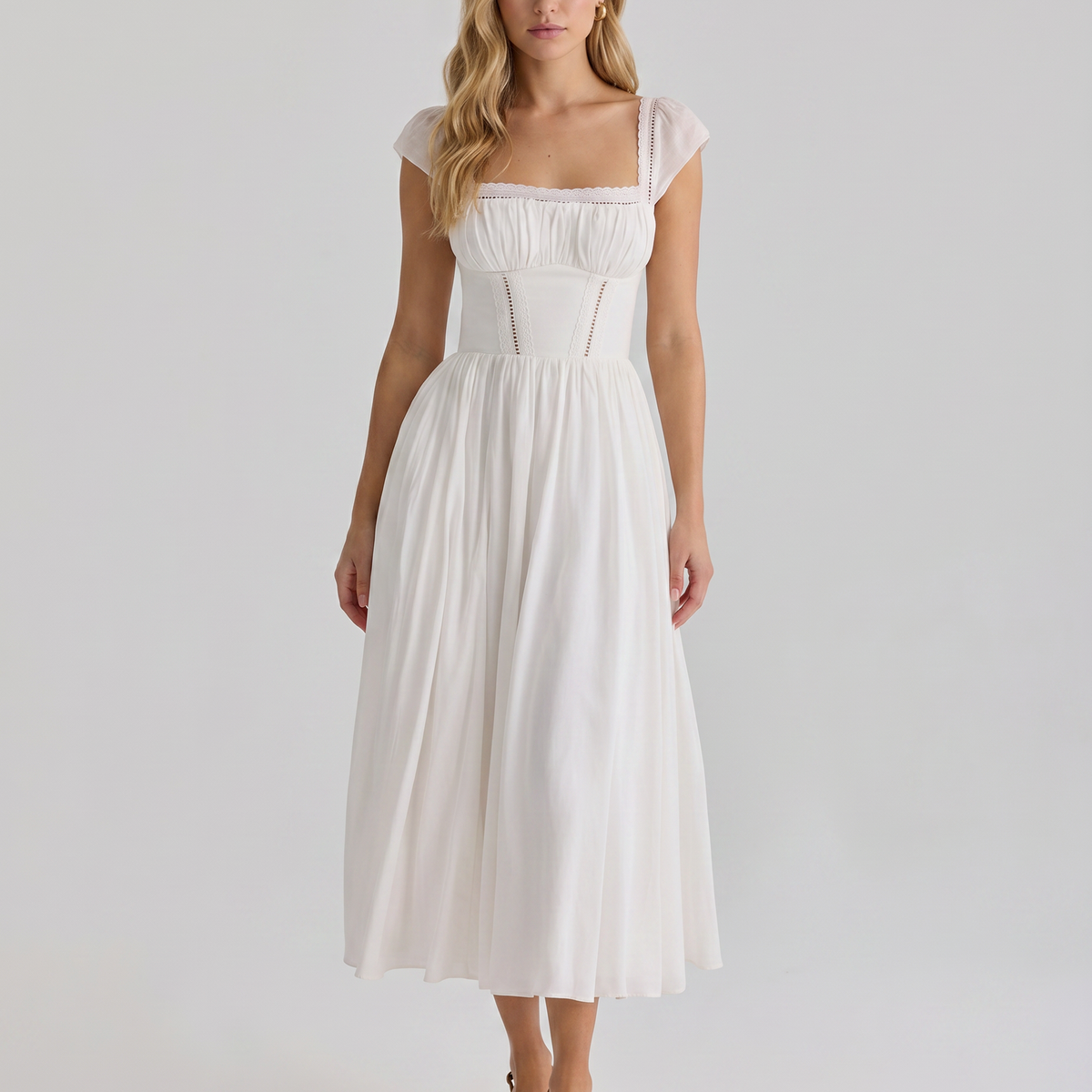 Renee | Midi Dress with Broderie Anglais Detail