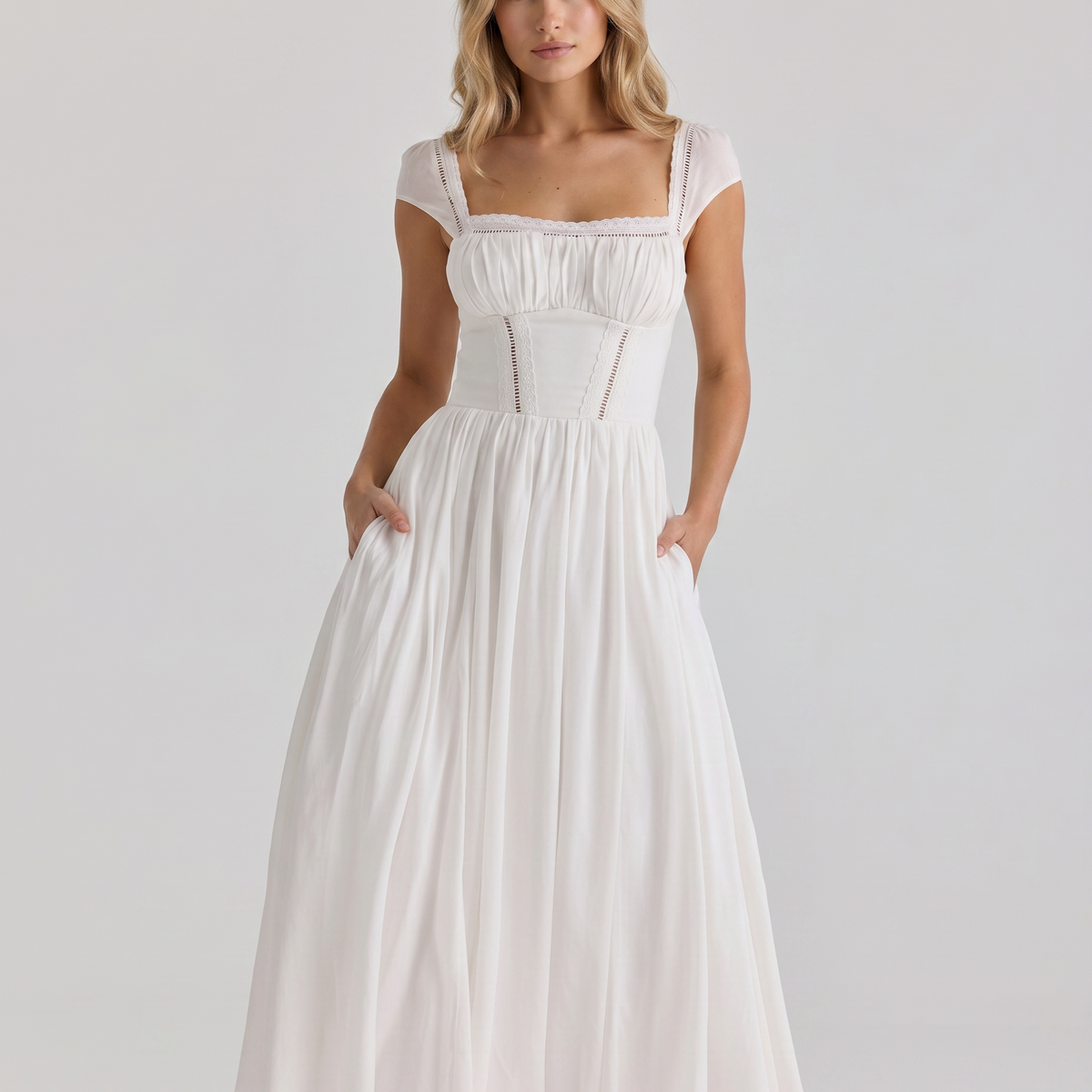Renee | Midi Dress with Broderie Anglais Detail