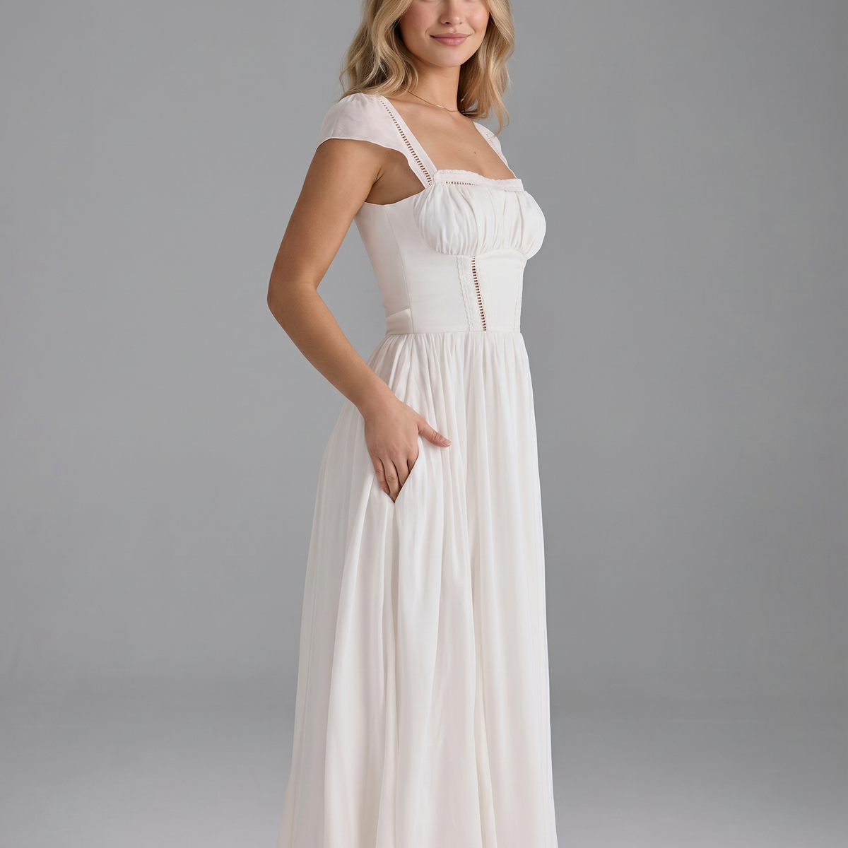 Renee | Midi Dress with Broderie Anglais Detail