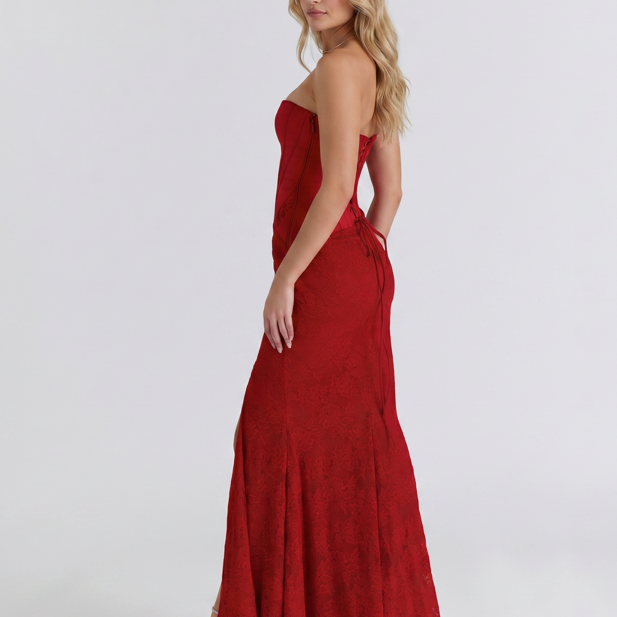 Liliana | Strapless Corset Lace Maxi Dress