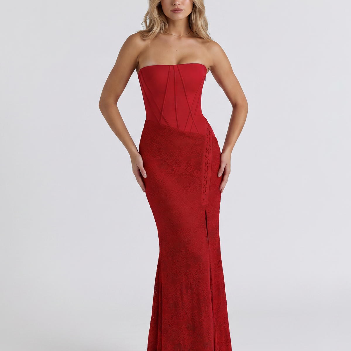 Liliana | Strapless Corset Lace Maxi Dress