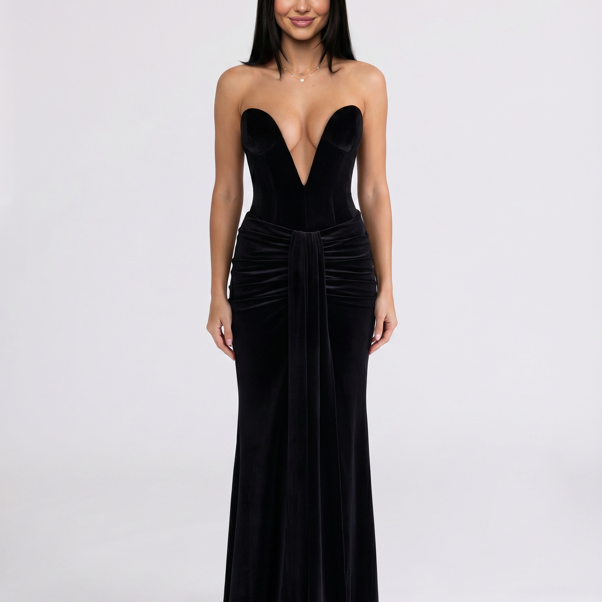 Alison | Maxi Dress with Deep Plunge Corset Bodice