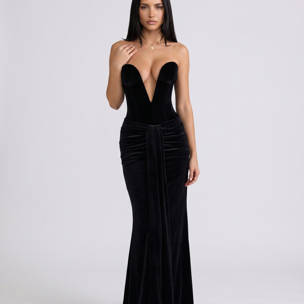 Alison | Maxi Dress with Deep Plunge Corset Bodice