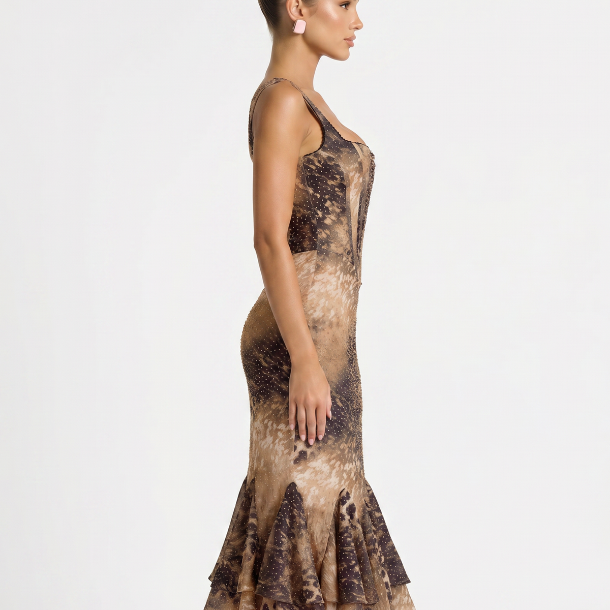 Roselyn | Midi Dress with Corset Bodice and Leopard Print