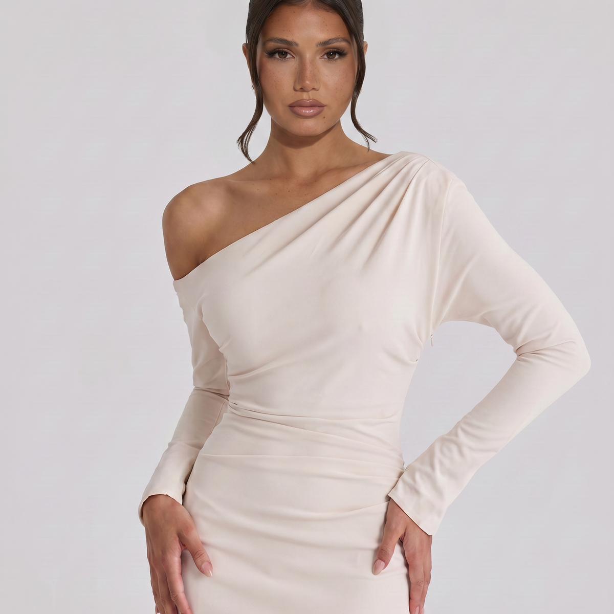 Patrica | Midi Dress with One Shoulder Draped Design
