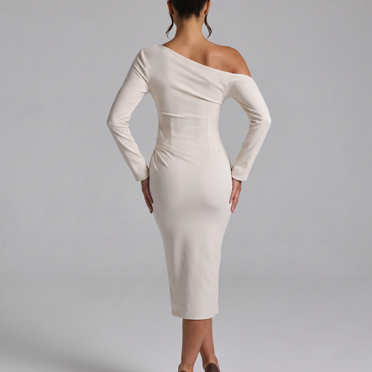 Patrica | Midi Dress with One Shoulder Draped Design