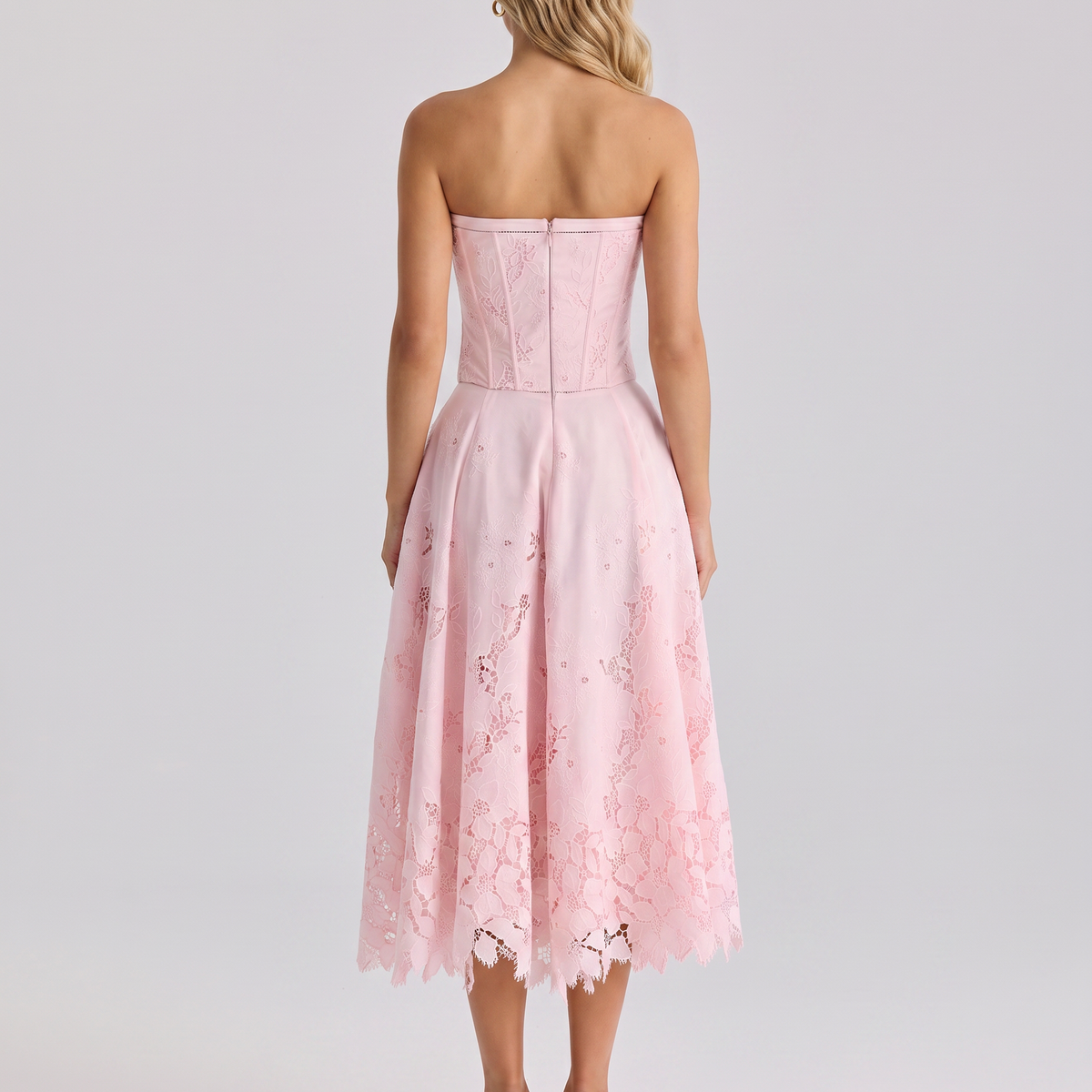 Brigitte | Strapless Midi Dress with Lace Skirt