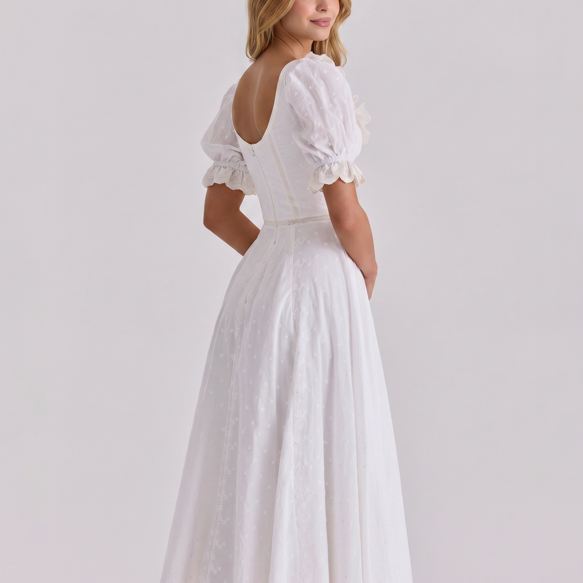 Nadia | Midi Dress with Puff Sleeves and Pintuck Bodice