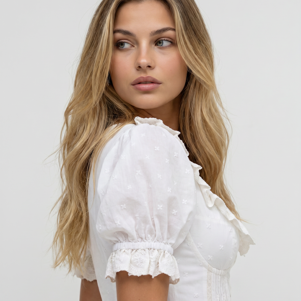 Nadia | Midi Dress with Puff Sleeves and Pintuck Bodice