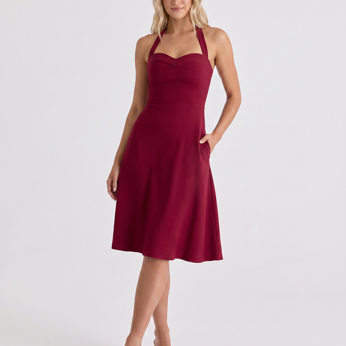 Josie | Midi Dress with Halter Neck and Flared Skirt