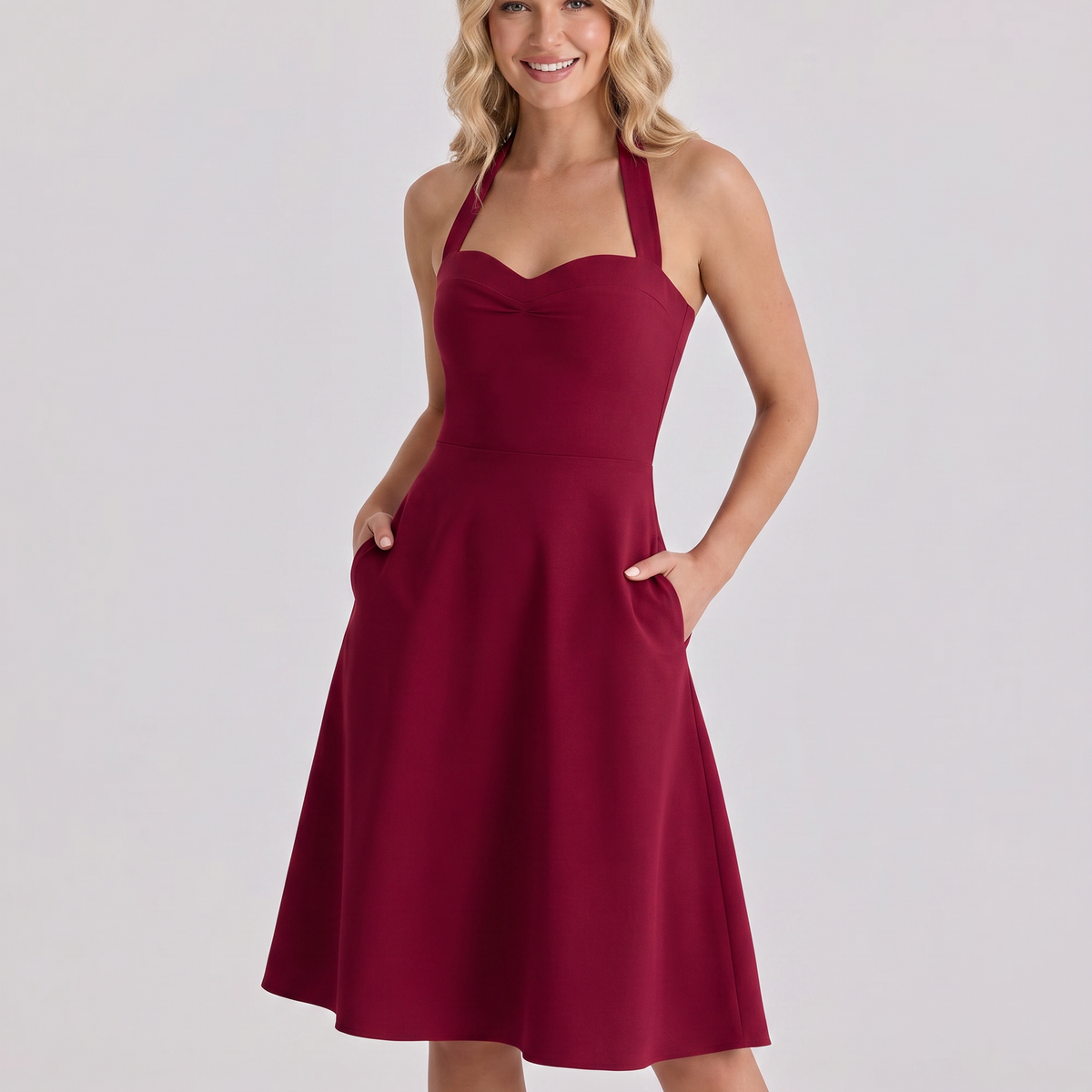 Josie | Midi Dress with Halter Neck and Flared Skirt