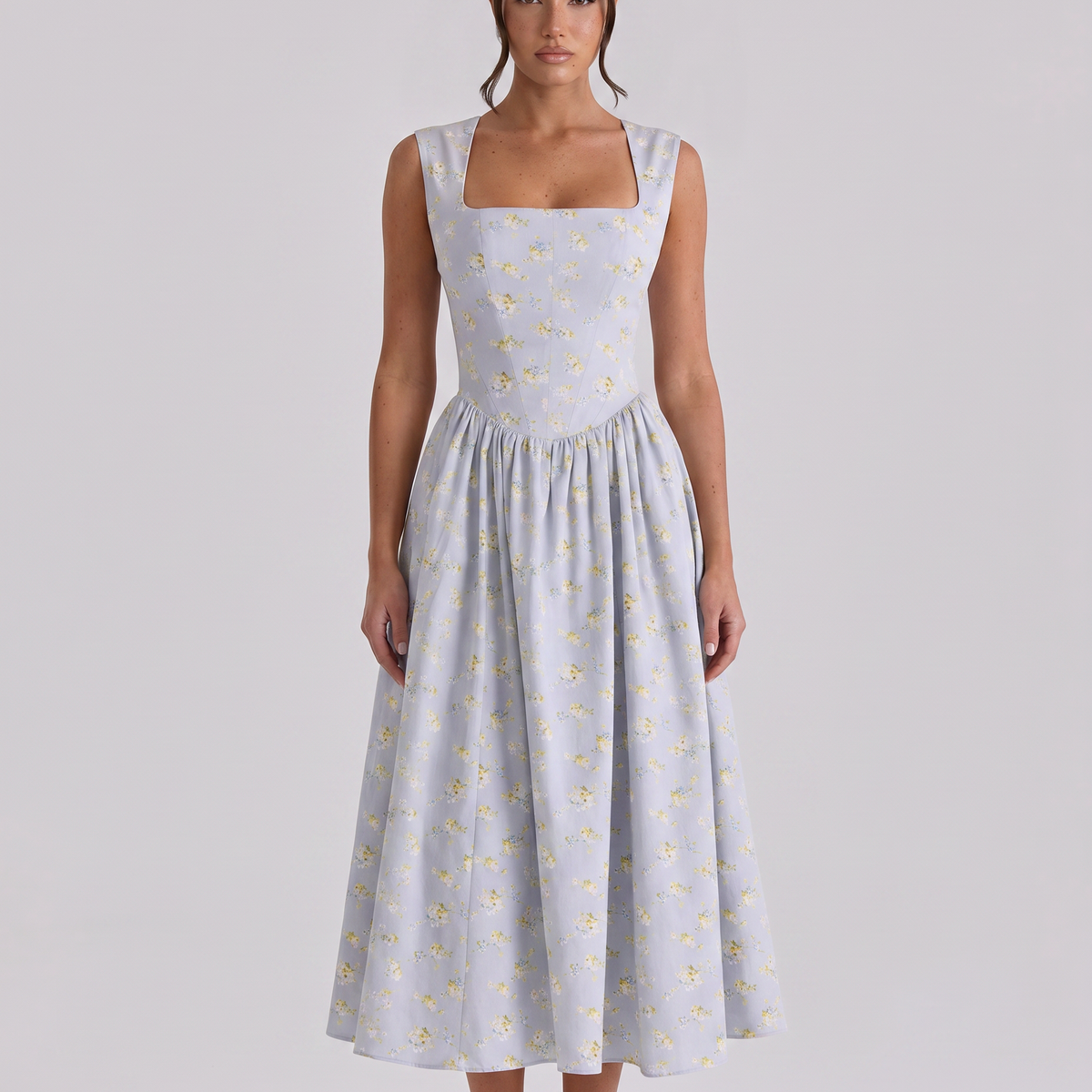 Nellie | Midi Sundress with Square Neck and Pleated Skirt