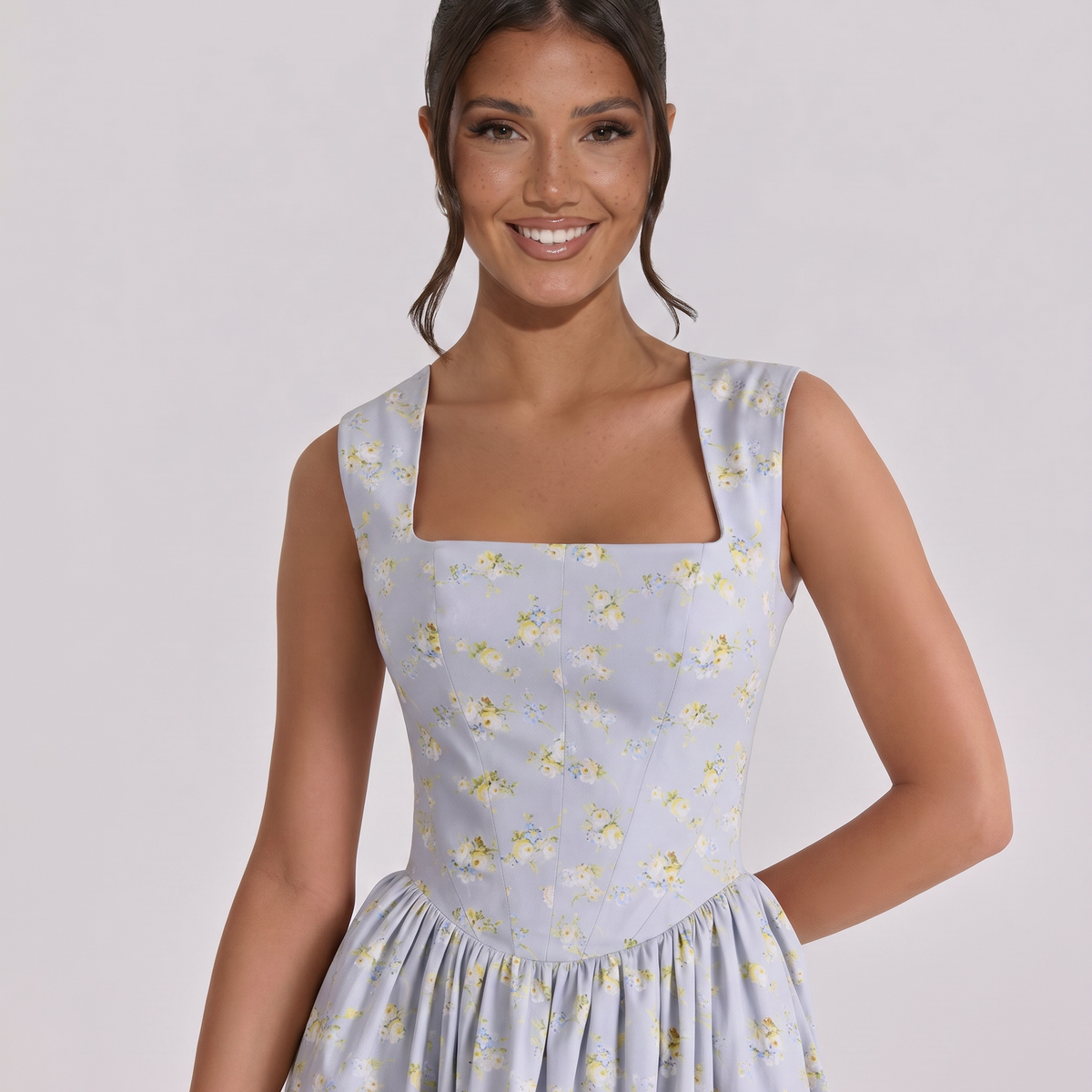 Nellie | Midi Sundress with Square Neck and Pleated Skirt