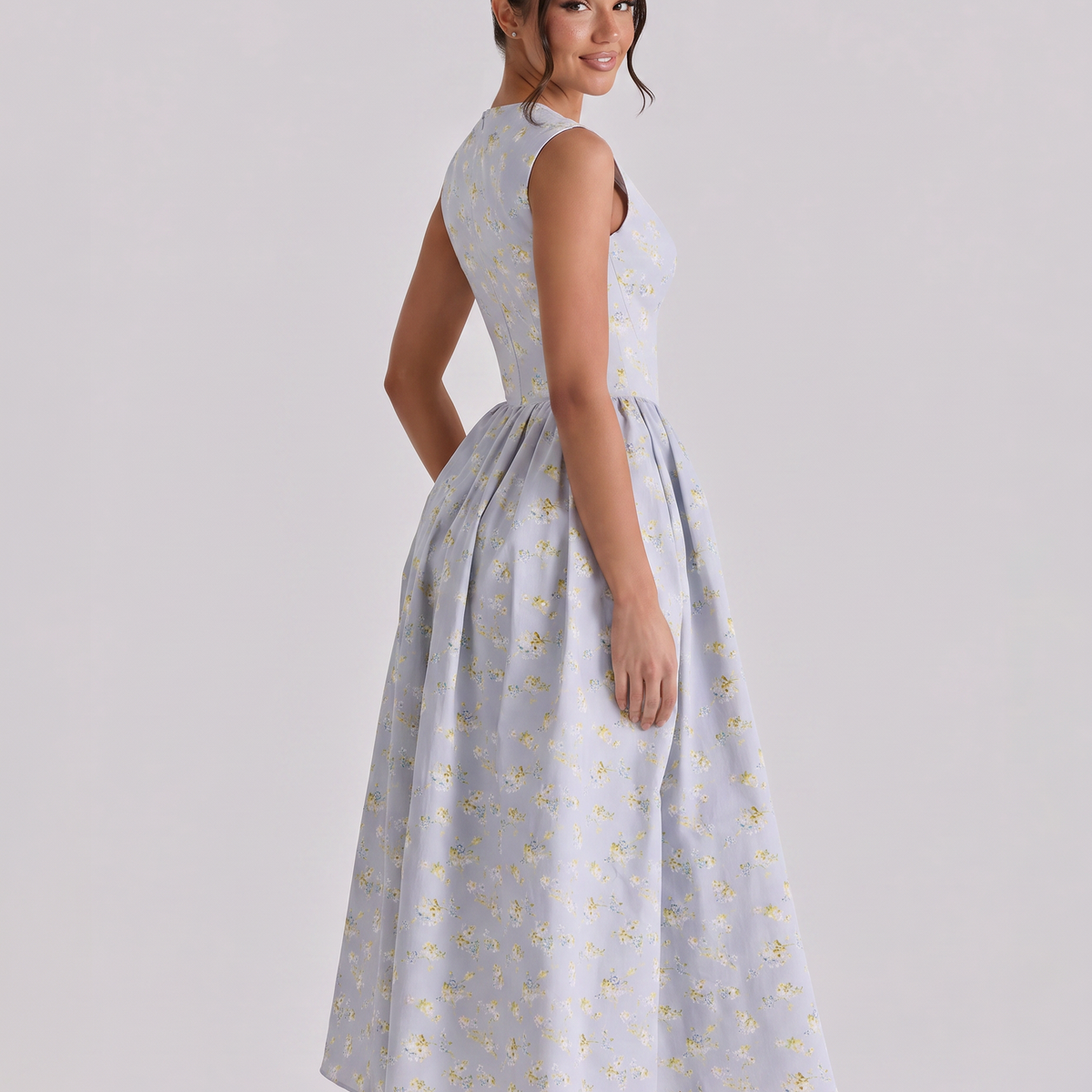 Nellie | Midi Sundress with Square Neck and Pleated Skirt