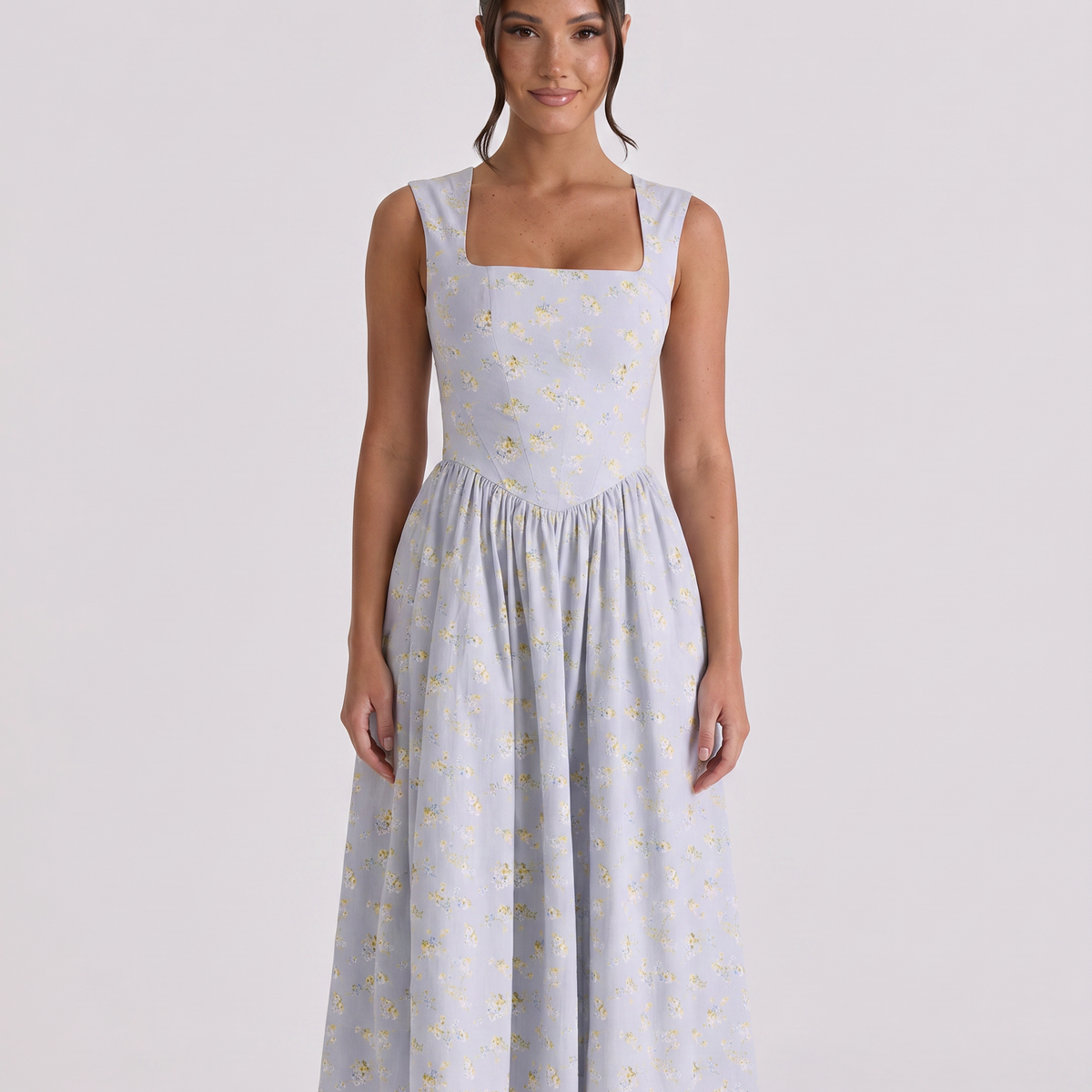 Nellie | Midi Sundress with Square Neck and Pleated Skirt