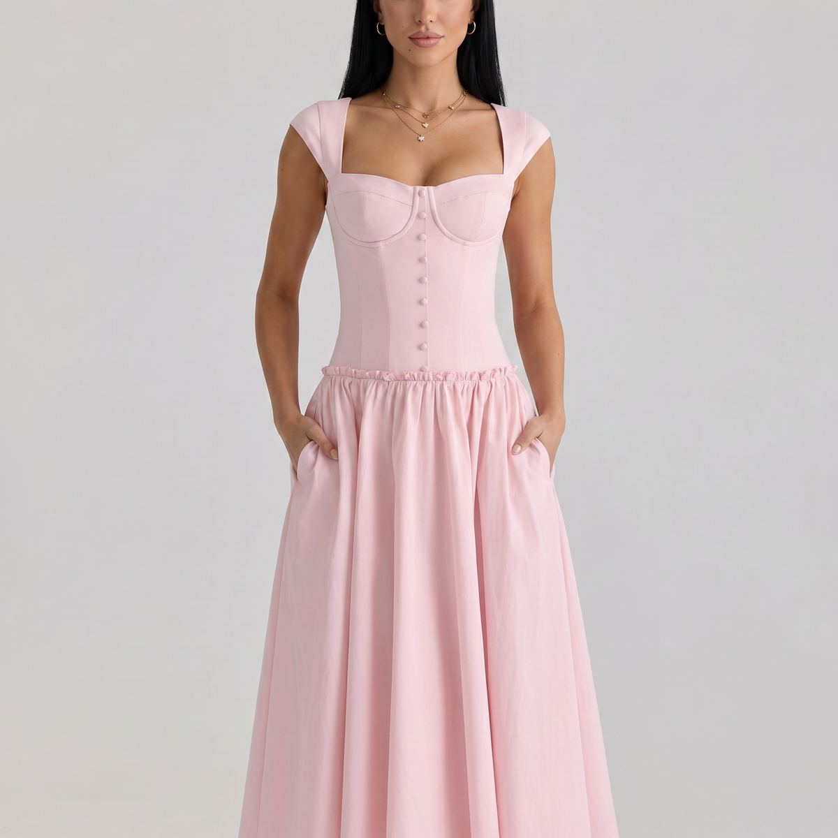 Monica | Midi Dress with Boned Bodice and Cap Sleeves