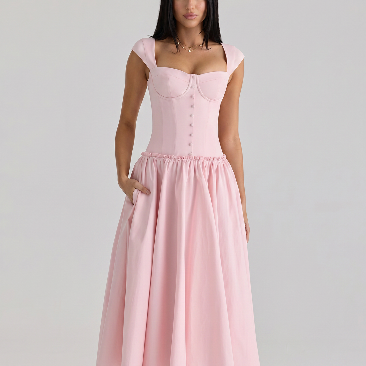 Monica | Midi Dress with Boned Bodice and Cap Sleeves