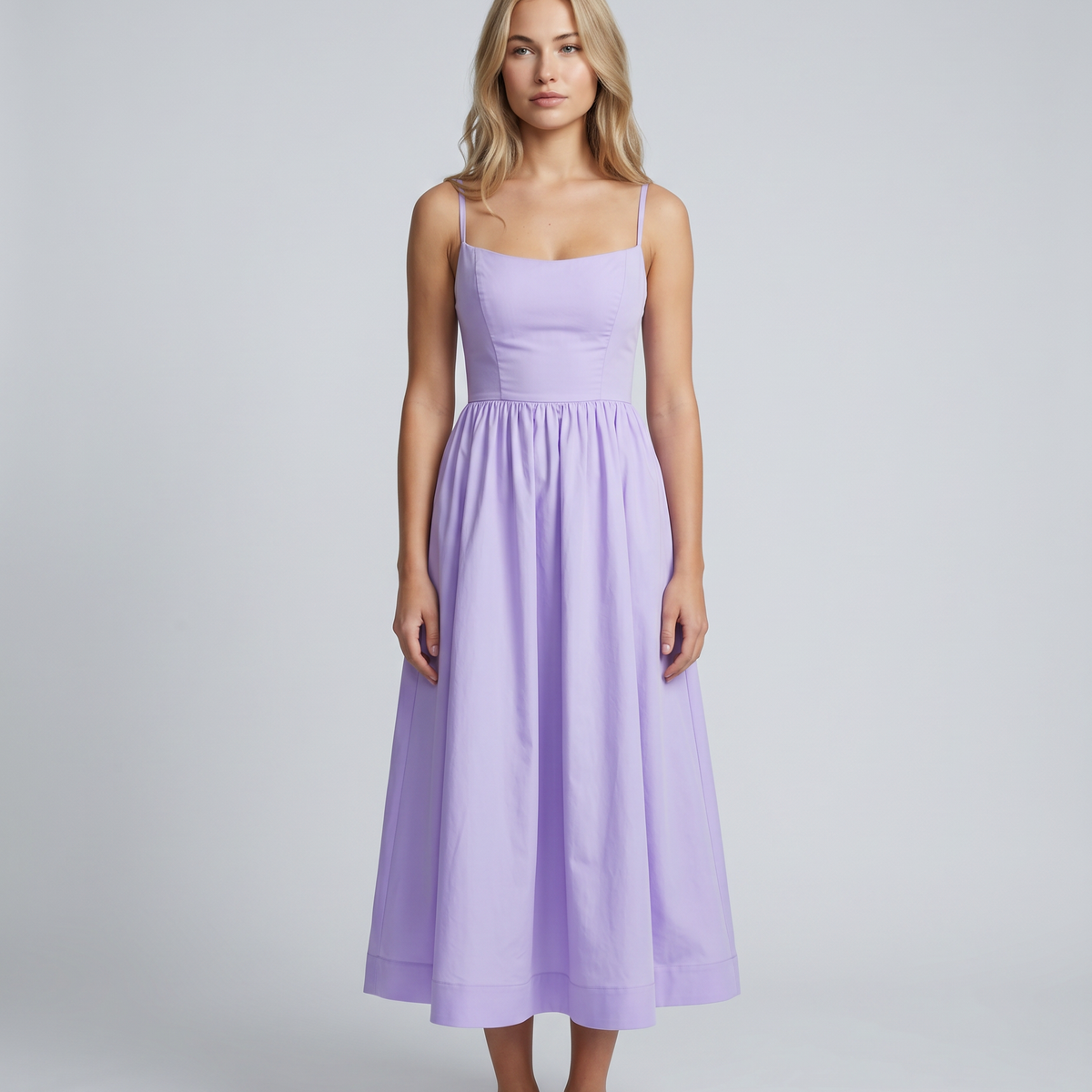 Asha | Midi Sundress with Broderie Trim Waist